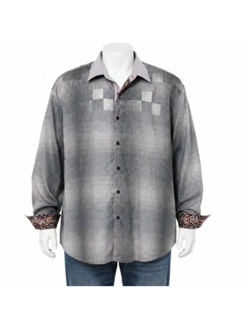 Steve Harvey Shirt Mens Size 3XL Gray Black Gradient Maroon Cuffs Celebrity Ed.